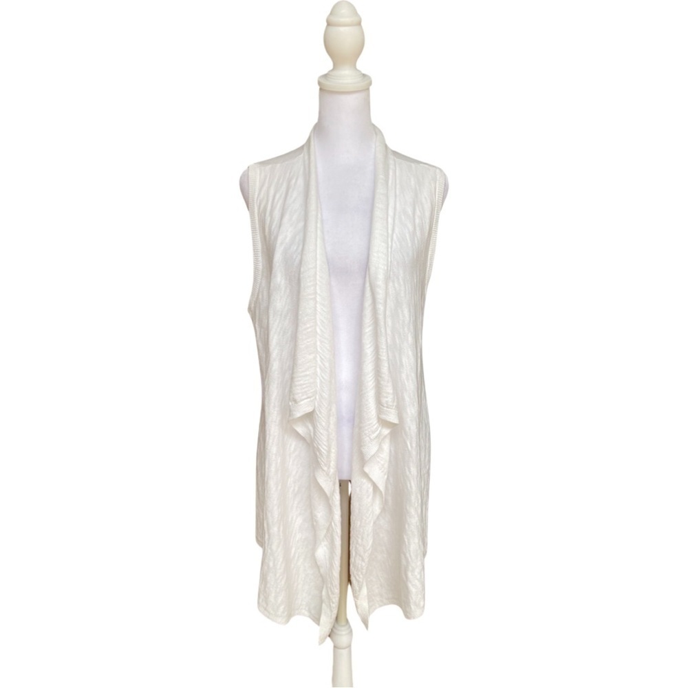 NWT Ann Taylor White 100% Cotton Draped Open Front Vest Size Large